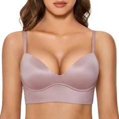 PRICES MAY VARY. Ultra soft cups give you buttery feel, keeping you comfortable all day Add 1.5 cup pushup pads for great support and cleavage-enhanced look Wirefree bralette without the pain of wires digging in Elastic longline underband with hook and eye closure Convertible straps for criss cross or traditional wear Plunging neckline shows more cleavage under deep v clothes DOBREVA most comfortable push-up bras are available now. Don't miss out! Side Fat, Lounge Bra, Vs Bras, Corset Bra, Basic Wear, Comfortable Bras, Lounge Lingerie, Everyday Bra, Womens Bras