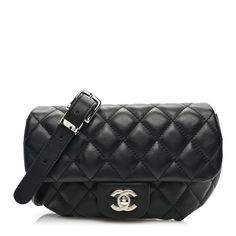 This is an authentic CHANEL Calfskin Quilted CC Uniform Flap Belt Bag in Black. This stylish waist bag is finely crafted of diamond-stitched black calfskin leather. The bag features a black belt, a frontal flap, and a silver CC turn lock. This opens to a matching fabric interior with a patch pocket. Diamond Stitch, Waist Bag, Black Belt, Belt Bag, Patch Pocket, Calf Skin, Chanel, Leather, Fabric