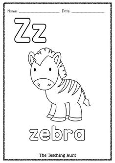 the letter z is for zebra coloring page