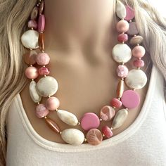 💞One of a kind & ready to ship💞  Dress up any outfit - great for a night out or with a white tee! 16 Inch Necklace with a 4 inch silver extender chain and silver lobster clasp. This is an eclectic bunch of acrylic beads in neutrals, pinks, and peach. A total conversion starter!  Thank you for supporting American small business! *Smoke and pet free home!* I ship 6 days a week! This particular necklace one of a kind and is READY TO SHIP!  Thank you for browsing my store! 16 Inch Necklace, Acrylic Jewelry, Rainbow Jewelry, Necklace Chunky, Love Light, Coral Peach, Acrylic Jewellery, White Tee, Acrylic Beads