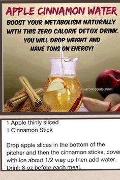 Detox Apple cinnamon water Natural Detox, Water Recipes, Detox Water, Cinnamon Apples