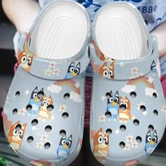 Lovely Bluey And  Bingo Blue Clogs For Kids And Adults Bluey And Bingo Halloween Costumes, Preppy Bluey, Blue And Bingo, Cool Crocs, Slippers For Kids, Kids Crocs