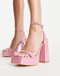 Shoes by Glamorous Dress from the feet up Adjustable ankle strap Open toe Platform sole High block heel Baby Pink Platform Heels, Chunky Pink Heels, Heels For Pink Dress, Black Dress Pink Heels, Highschool Dance, Blush Pink Heels, Pale Pink Heels, Grad Shoes, Pink Chunky Heels