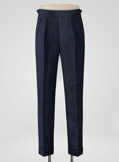 Secure an iconic styling with signature accents by pairing it with our Italian Prato Dark Blue Dobby Linen Trousers. Besides, the Trousers are crafted from a pure linen fabric, which provides a flexible, tenacious nature while including a gratifying smoothness with a solid finish over blue hues. Finally, make your wardrobe stand out with beautifully cut and designed quirky details for a trendy look that will feel comfortable for work, casual, or special occasions.  
 
 Look Includes  Italian Pra Linen Dress Pants With Straight Hem For Work, Tailored Linen Dress Pants For Work, Tailored Linen Pants With Pockets, Formal Linen Bottoms With Pockets, Elegant Linen Bottoms With Welt Pockets, Fitted Linen Bottoms For Semi-formal Occasions, Classic Linen Pants With Welt Pockets, Tailored Linen Dress Pants With Tapered Leg, Tailored Classic Linen Dress Pants