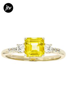 0.98ct Square Octagonal Yellow Beryl With 0.31ctw Round and Square White Zircon 10k Yellow Gold Ring. Measures Approximately 0.23"L x 0.62"W. Accent Stones Primarily Zircon. Yellow Gold Ring, 10k Gold, Yellow Gold Rings, Gold Ring, Gold Rings, Yellow Gold, Square, Stone, Ring