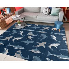 PRICES MAY VARY. Size: 4' x 5'/63 x 48 inch Material: made of polyester, sponge, non-woven fabric which are soft touch, wear-resistant, which is not easy to move and safer Occassion: perfect for any room, such as bedroom, college dorm, living room, dining room, kitchen, office hallway, entryway Design: Beautiful color and soft touch feeling, this rug makes any home complete with style and elegance It's also a good choice to send it as halloween christmas valentine's day thanksgiving easter holid Underwater Theme Bedroom, College Dorm Living Room, Shark Fish, Entryway Design, Shark Decor, Dorm Living Room, Hallway Office, Office Hallway, Dorm Living