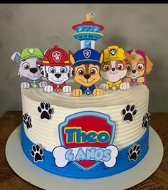 there is a birthday cake with paw patrol on it