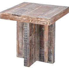 a wooden table with two legs made out of wood planks and some paint on it