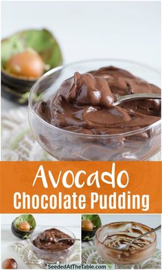 chocolate pudding in a glass bowl with spoon