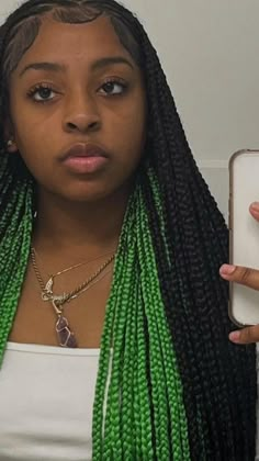 Peak A Boo Hair, Green Braids, Colored Box Braids, Easy Easter Hairstyles, Easter Hairstyles For Curly Hair, Peekaboo Hair, Big Box Braids Hairstyles, Girl Braided Hairstyles