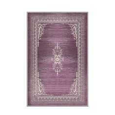 a purple rug with an ornate design on it