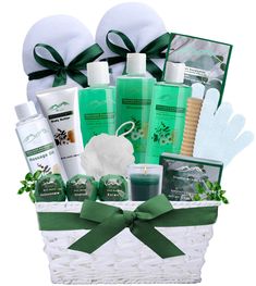 PRICES MAY VARY. RELAXING AROMATHERAPY GIFT SET: This Pampering 18 Piece Holiday Gift Basket is the most complete all inclusive home spa kit and will give your loved one a crash course in the Three R's Treatment. Relax... Recharge... Rejuvenate. TAKING SELF CARE TO THE NEXT LEVEL: Starting with luxurious Shampoo, Body Wash, Bubble Bath, Bath Caviar, Body Butter, Massage Oil, Soap Bar and Bath Bombs all in the signature eucalyptus & spearmint scent. FOR THE PREMIUM BATH BASKET: We top off this ba Bath Basket, Aromatherapy Gift Set, Spa Basket, Raffle Baskets, Gift Baskets For Women, Holiday Gift Baskets, Bath Gift Set, Spa Gift Basket, Aromatherapy Gifts