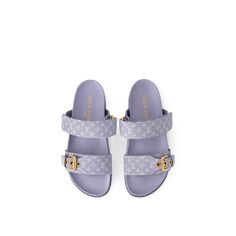 LOUIS VUITTON® - Bom Dia Flat Comfort Mule - Lilac Classy Slides, Lv Slippers, Micro Bags, Trunk Bag, Lv Bags, Monogram Pattern, Lv Handbags, Balenciaga Bag, Leather Denim