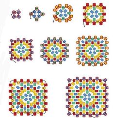 Seed Bead Granny Square, Seed Bead Tutorial Free, Huichol Beading Pattern, Beaded Granny Square, Seed Bead Bracelet Patterns Free, Miyuki Beads Pattern Tutorial, Bead Weaving For Beginners, Seed Beading Patterns, Delica Bead Patterns