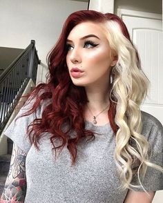 Gold Hair Hairstyles for Valentine's Day Silver Hair Hairstyles for Valentine's Day Ombre Hair Hairstyles for Valentine's Day Cheveux Oranges, Fall Blonde Hair, Split Dyed Hair, Hair Color Streaks, Red To Blonde, Split Hair, Pretty Hair Color, Tone Hair