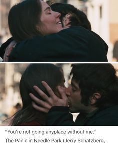 two pictures of people kissing each other