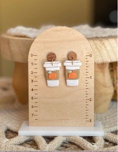 Pumpkin Coffee Lovers Clay Earrings - Wood Stud-Earrings-Dear Me Southern Boutique, located in DeRidder, Louisiana Thanksgiving Polymer Clay Earrings, Booth Display Ideas Diy, Shipping Packages, Pumpkin Coffee, Earrings Wood, Wood Studs, Booth Display, Please Stop, Christmas Coffee