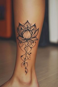 Spiritual Growth Tattoos For Women, Lotus Knee Tattoo, Beautiful Tattoos For Women With Meaning, Tattoo Legs Woman, Lotus Tattoo Sleeve, Let Go Tattoos For Women, Legs Tattoos For Women, Water Tattoos For Women