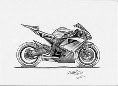 a drawing of a motorcycle is shown in black and white, as if it were a pencil drawing