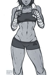 a drawing of a woman with boxing gloves