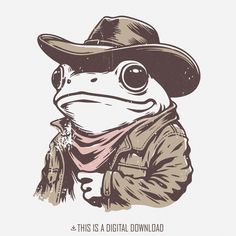 a frog wearing a hat and scarf with the words, this is a digital download