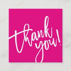 a pink thank card with the words thank you on it