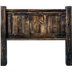 an old wooden headboard is shown against a white background