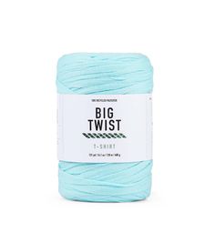 a ball of blue yarn with the words big twist in white on top and bottom