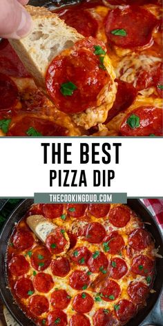 the best pizza dip recipe is made with pepperoni, cheese and parmesan