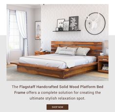 a bed with wooden headboard and foot board