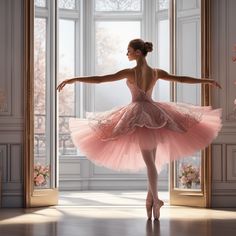 a ballerina in a pink tutu is posing for the camera