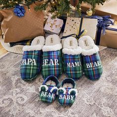 Dearfoams Infant Baby Bear Matching Christmas Slippers  These matching family slippers are as cute as they are cozy, and are a must for comfy nights in. Slip-resistant outsoles offer an extra touch of traction, while the unique designs and memory foam of these machine washable slippers make them a dream.         Slip-on     Navy-plaid     Man-made materials     100% polyester upper     100% polyester flannel lining     100% polyester teddy footbed     Gentle machine wash cold, air dry flat Family Slippers, Personalized Slippers, Tummy Time Activities, Unisex Baby Gifts, Christmas Slippers, Bear Slippers, Moccasin Boots, Kids Slippers, Night Light Kids