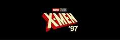 the x - men logo on a black background with red letters and white lettering, which reads