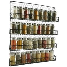 an organized spice rack with spices and seasonings in it on a white background photo