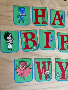 there are many magnets that say happy birthday wy and have cartoon characters on them