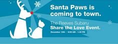 a poster for santa paws is coming to town with two dogs and snowflakes