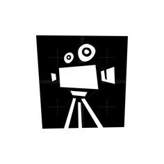 a black and white image of a camera on a tripod with the lens pointed up