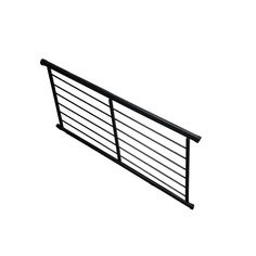 a black metal railing with horizontal bars on the top and bottom, against a white background