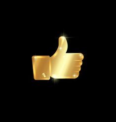 a golden thumbs up sign on a black background