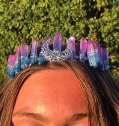 Well made hand wired Crystal Crown with Silvertone Moon Accent.  Band has little combs to help secure on your head. Each Crown is Unique.  You will receive color of your choice but one of my choosing. Hand Statue, Crystals Store, Garden Grove, Crystal Crown, Protection Stones, Silver Moon, Black Obsidian, Rose Quartz Crystal, Tiaras And Crowns