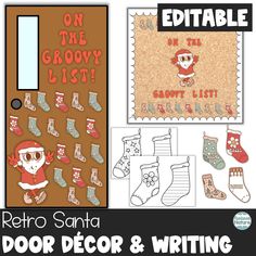 retro santa's door decor and writing for kids to write on the grooy list