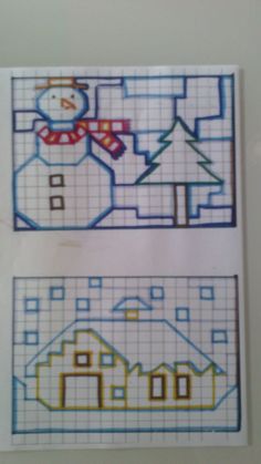 two squares with houses and trees drawn on them