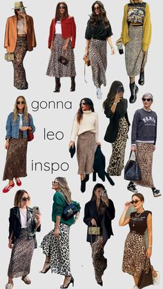 #leo #gonna #inspo #animalier #outfit Printed Long Skirt Outfits, Animal Print Skirt Outfit, Leopard Print Skirt Outfit, Skirt Outfit Fall, Cheetah Style, Rok Outfit, Color Combos Outfit