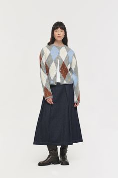 Long denim skirt with pleat design detail Full skirt Mid-rise waist Side zip fastening Contrasting topstitching Denim Pleated Skirt, Pleated Denim Skirt, Argyle Cardigan, Skirt Images, Pleated Denim, Pattern Cardigan, Twill Skirt, Long Denim Skirt, Contrast Top