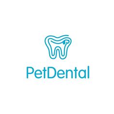 the logo for petdental is blue and has a toothbrush in it's mouth