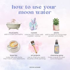 Moon Water can be use with anything that you want to amplified with some extra love and intention. You can get really creative when coming up with ideas for using it because it can be used in anything that involves the use of water. Here are some ideas for how to use moon water and how to make it Moon Water Herbs, What Herbs To Add To Moon Water, Moon Water Recipes, Moon Water Intentions, Moon Water How To Make, How To Make Moon Water, Moon Water Uses, Make Moon Water, Herbal Hair Rinse