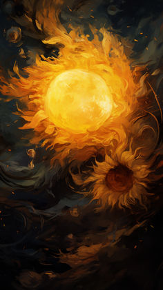 an oil painting of sunflowers in the sky