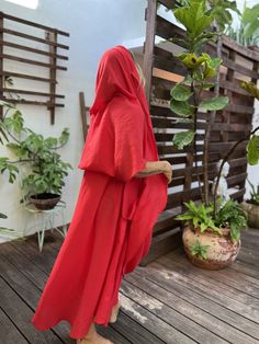 This stunning scarlet red flowing piece transforms a dress into a dress with a shawl. What an incredible combination! The double-layered style allows you to wear it as a simple beautifully flowing dress, or pull the arms through the top layer and add a "shawl" option. Amazing, isn't it!! We are beyond thrilled to add this piece to glorka collection. Please welcome a new bright addition to our Ceremony Attire. This gorgeous and elegant dress is inspired by a vintage Moroccan designer it has quite Dress With A Shawl, Ceremonial Dress, Dress Shawl, Layered Style, Flowing Dress, Dress With Shawl, Moroccan Dress, Caribbean Island, Layered Dress