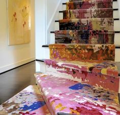 an artisticly painted stair case in a home