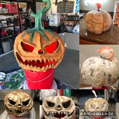 several pumpkins made to look like scary faces